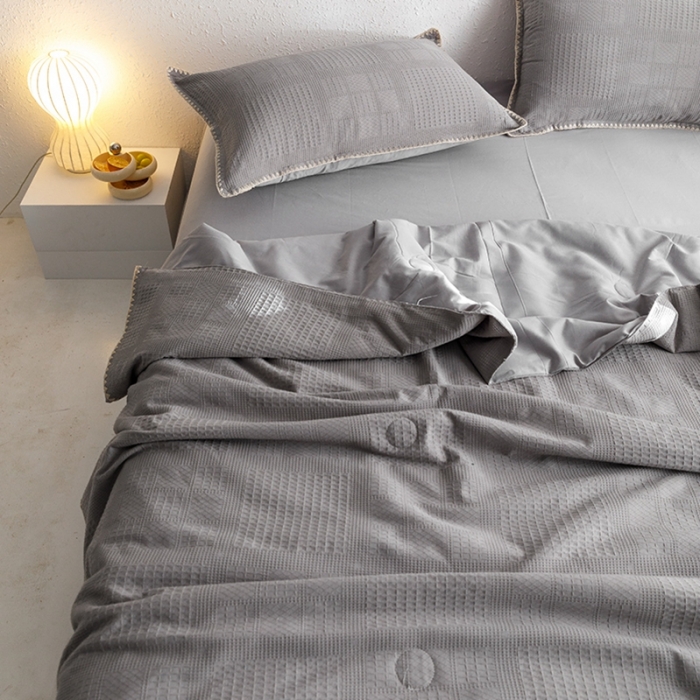 91家纺网 家纺一手货源 找家纺 沐棉家居 2024新款全棉华夫格单品夏被 华夫格-灰