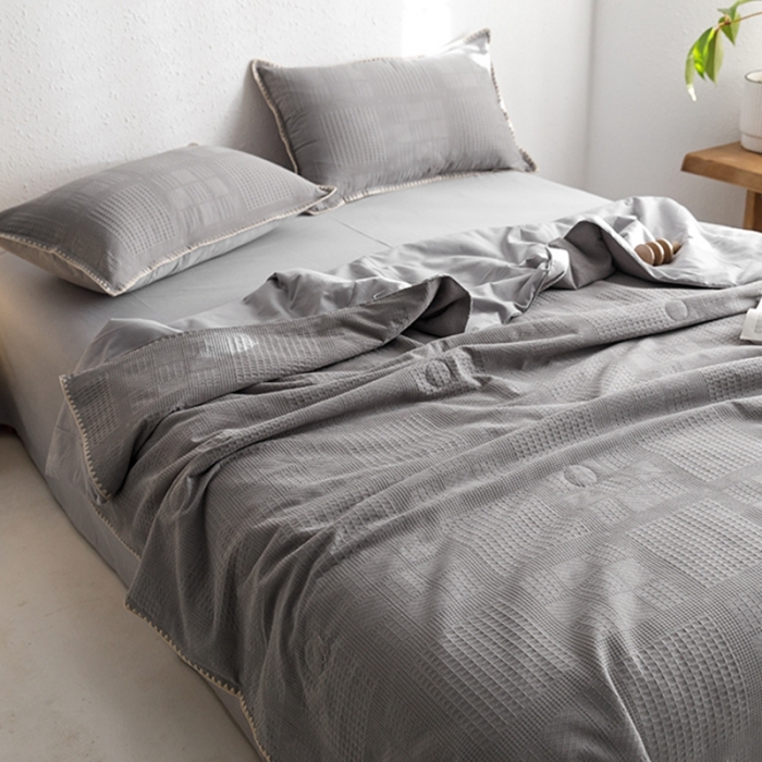 91家纺网 家纺一手货源 找家纺 沐棉家居 2024新款全棉华夫格单品夏被 华夫格-灰