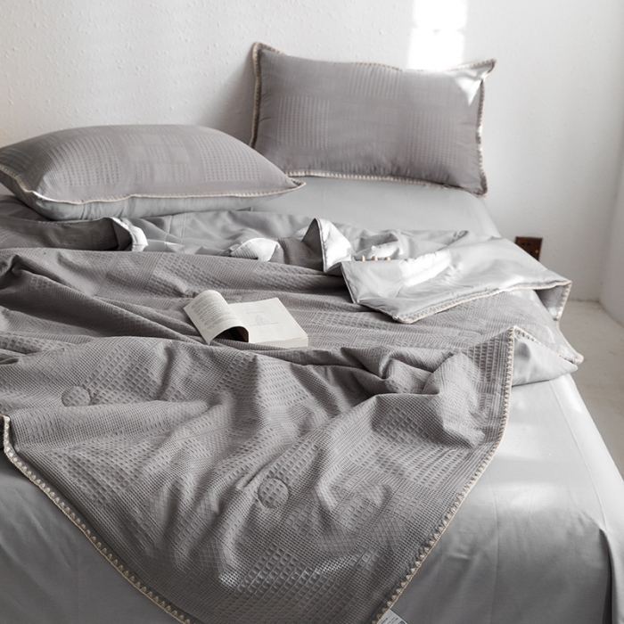 91家纺网 家纺一手货源 找家纺 沐棉家居 2024新款全棉华夫格单品夏被 华夫格-灰