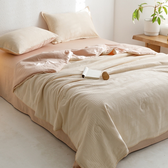 91家纺网 家纺一手货源 找家纺 沐棉家居 2024新款全棉华夫格单品夏被 华夫格-卡其