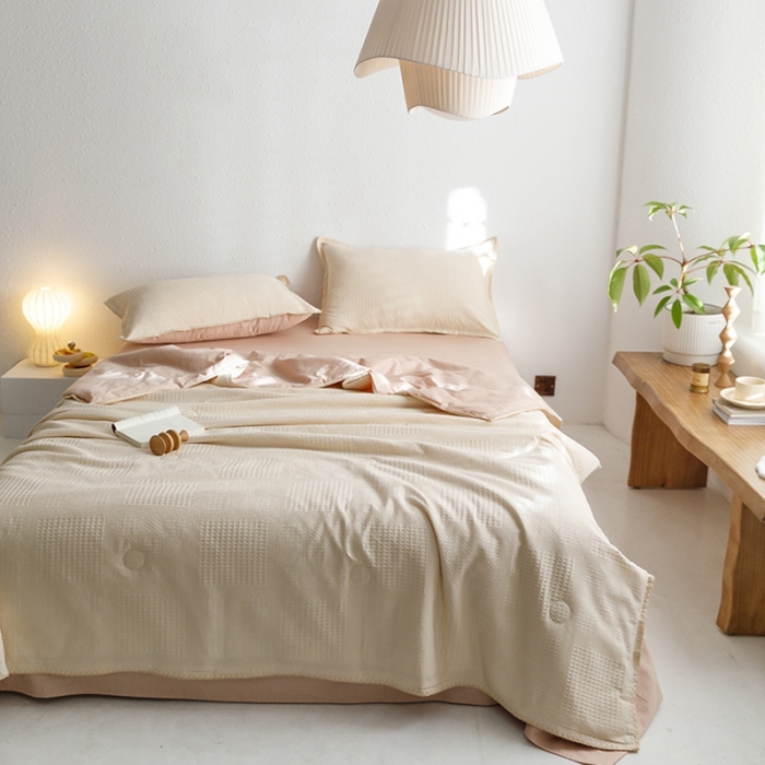 91家纺网 家纺一手货源 找家纺 沐棉家居 2024新款全棉华夫格单品夏被 华夫格-卡其