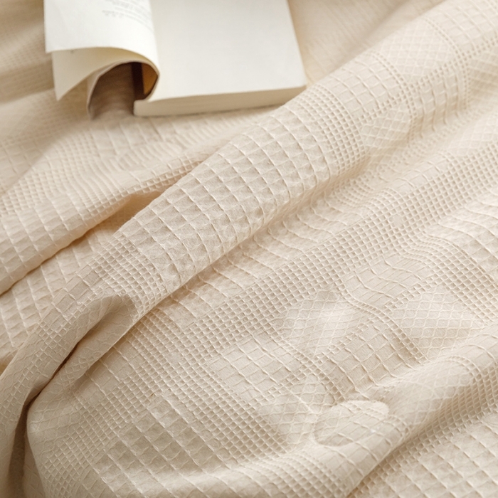 91家纺网 家纺一手货源 找家纺 沐棉家居 2024新款全棉华夫格单品夏被 华夫格-卡其