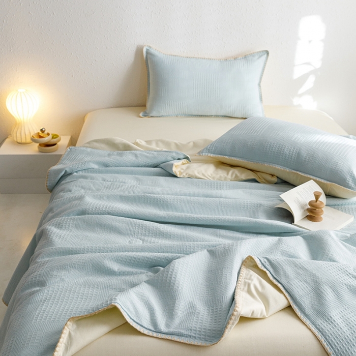 91家纺网 家纺一手货源 找家纺 沐棉家居 2024新款全棉华夫格单品夏被 华夫格-兰