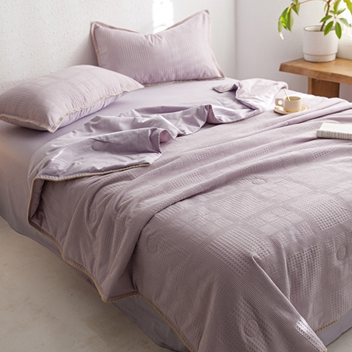 91家纺网 家纺一手货源 找家纺 沐棉家居 2024新款全棉华夫格单品夏被 华夫格-紫