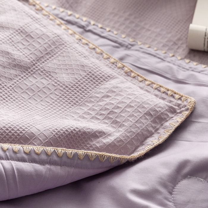 91家纺网 家纺一手货源 找家纺 沐棉家居 2024新款全棉华夫格单品夏被 华夫格-紫