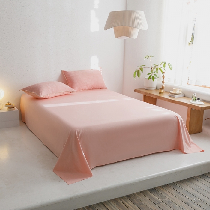 91家纺网 家纺一手货源 找家纺 沐棉家居 2023新款全棉华夫格单品床单 华夫格-粉