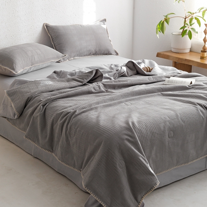 91家纺网 家纺一手货源 找家纺 沐棉家居 2023新款全棉华夫格夏被四件套 华夫格-灰