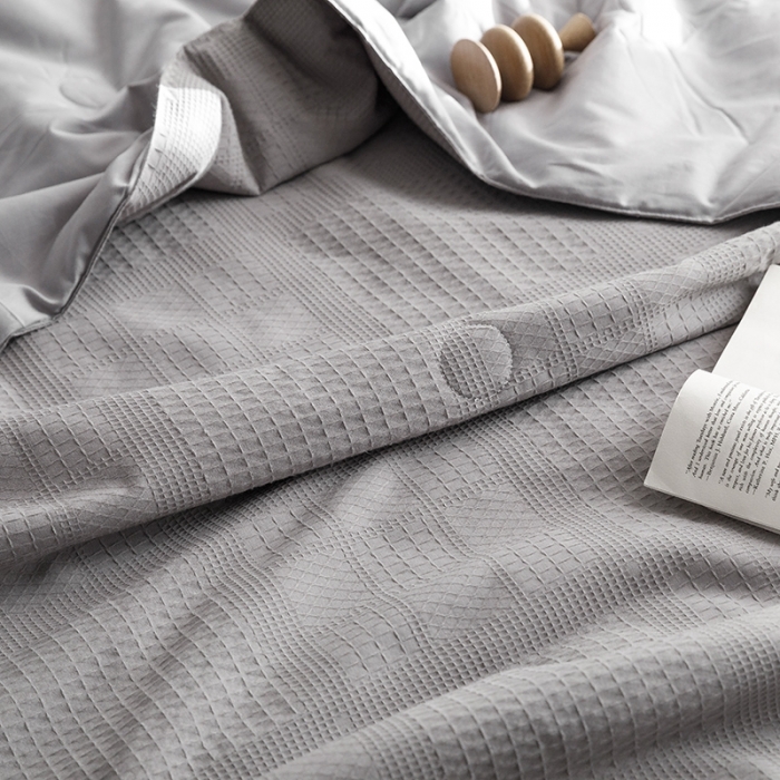 91家纺网 家纺一手货源 找家纺 沐棉家居 2023新款全棉华夫格夏被四件套 华夫格-灰