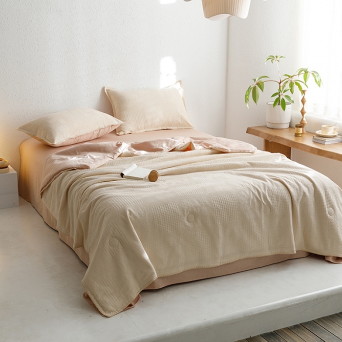 91家纺网 家纺一手货源 找家纺 沐棉家居 2023新款全棉华夫格夏被四件套 华夫格-卡其