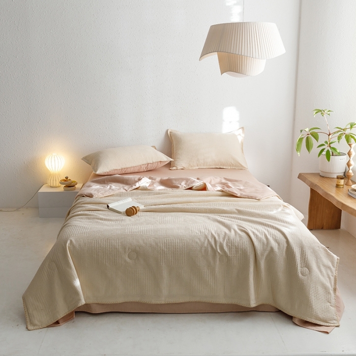 91家纺网 家纺一手货源 找家纺 沐棉家居 2023新款全棉华夫格夏被四件套 华夫格-卡其