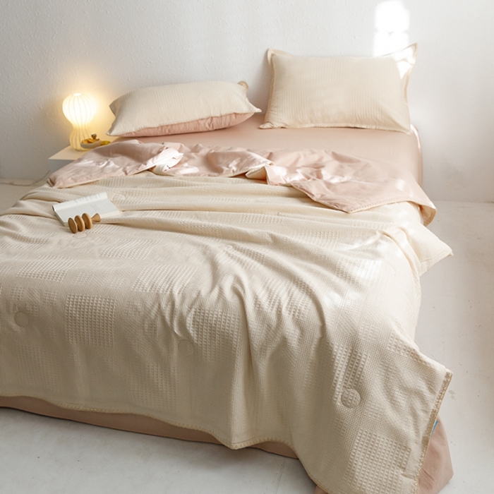 91家纺网 家纺一手货源 找家纺 沐棉家居 2023新款全棉华夫格夏被四件套 华夫格-卡其