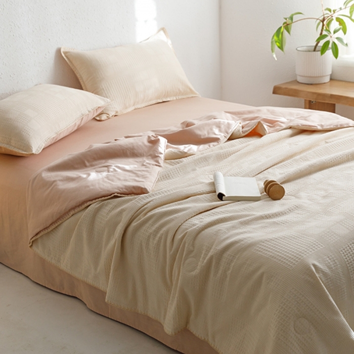 91家纺网 家纺一手货源 找家纺 沐棉家居 2023新款全棉华夫格夏被四件套 华夫格-卡其