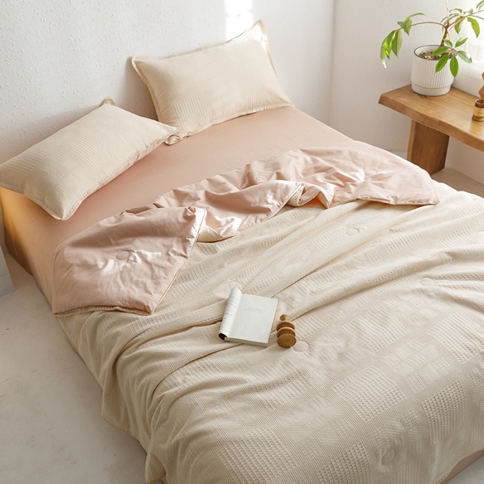 91家纺网 家纺一手货源 找家纺 沐棉家居 2023新款全棉华夫格夏被四件套 华夫格-卡其