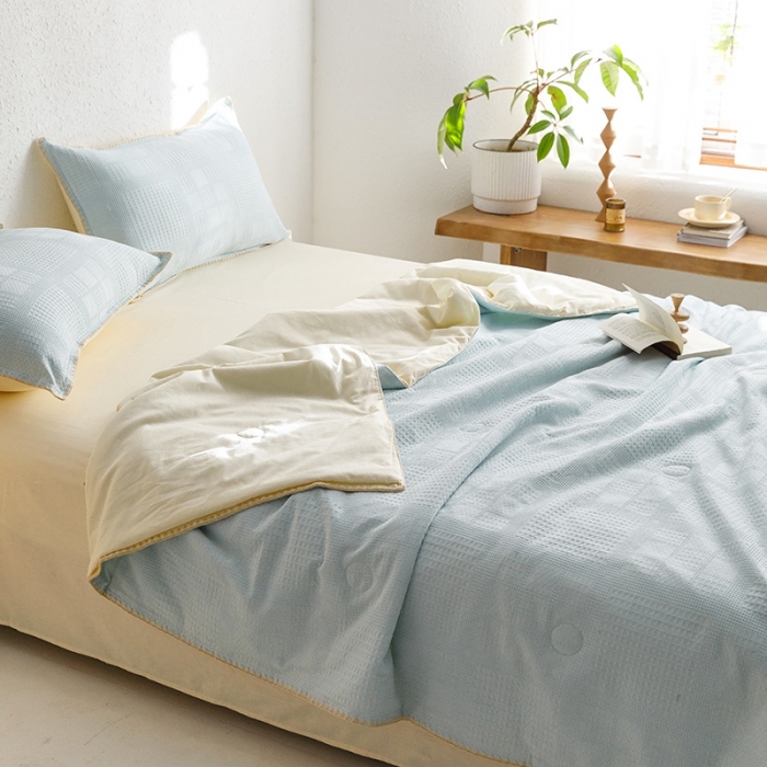 91家纺网 家纺一手货源 找家纺 沐棉家居 2023新款全棉华夫格夏被四件套 华夫格-兰