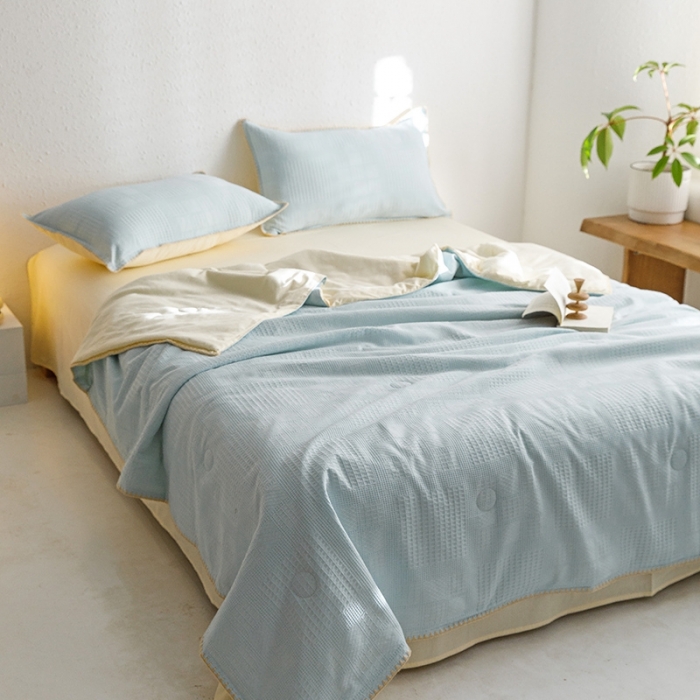 91家纺网 家纺一手货源 找家纺 沐棉家居 2023新款全棉华夫格夏被四件套 华夫格-兰