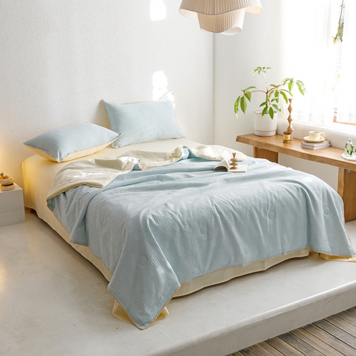 91家纺网 家纺一手货源 找家纺 沐棉家居 2023新款全棉华夫格夏被四件套 华夫格-兰