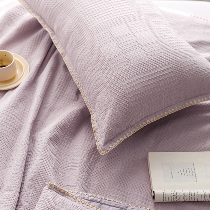 91家纺网 家纺一手货源 找家纺 沐棉家居 2023新款全棉华夫格夏被四件套 华夫格-紫