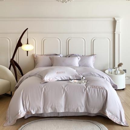 爱缦 2023新款安娜系列100支澳棉CR工艺极简轻奢刺绣四件套 安娜-棠梨紫