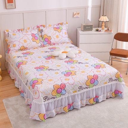 91家纺网 家纺一手货源 找家纺 2025公主风全棉花边床盖四件套 欧根纱床盖款夹棉纯棉三件套直播推荐