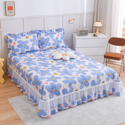 91家纺网 家纺一手货源 找家纺 2025公主风全棉花边床盖四件套 欧根纱床盖款夹棉纯棉三件套直播推荐