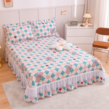 91家纺网 家纺一手货源 找家纺 2025公主风全棉花边床盖四件套 欧根纱床盖款夹棉纯棉三件套直播推荐