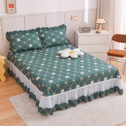 91家纺网 家纺一手货源 找家纺 2025公主风全棉花边床盖四件套 欧根纱床盖款夹棉纯棉三件套直播推荐