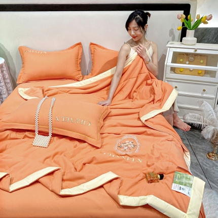 91家纺网 家纺一手货源 找家纺 苏米娜山茶花香刺绣夏被四件套春秋被空调被天丝色织水洗棉夏凉被子直播爆款