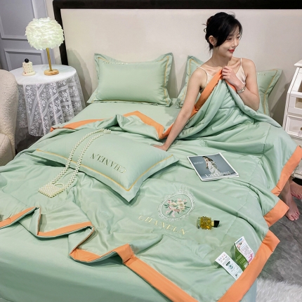 91家纺网 家纺一手货源 找家纺 苏米娜山茶花香刺绣夏被四件套春秋被空调被天丝色织水洗棉夏凉被子直播爆款