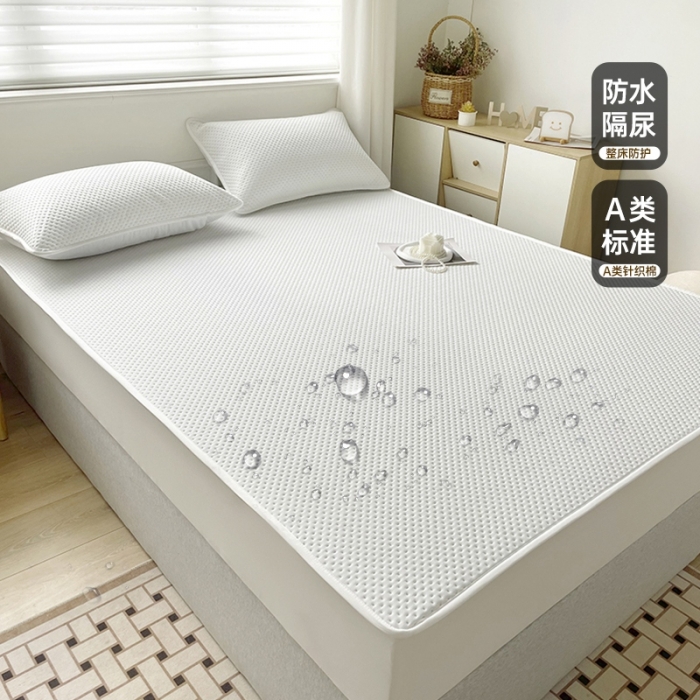 91家纺网 家纺一手货源 找家纺 忘忧草 2023新款A类针织棉夹棉防水床笠 淡雅白