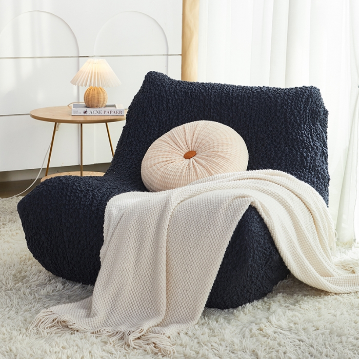 91家纺网 家纺一手货源 找家纺 丝绮鹿2023日式皱皱布毛毛虫懒人沙发套 雅致黑灰