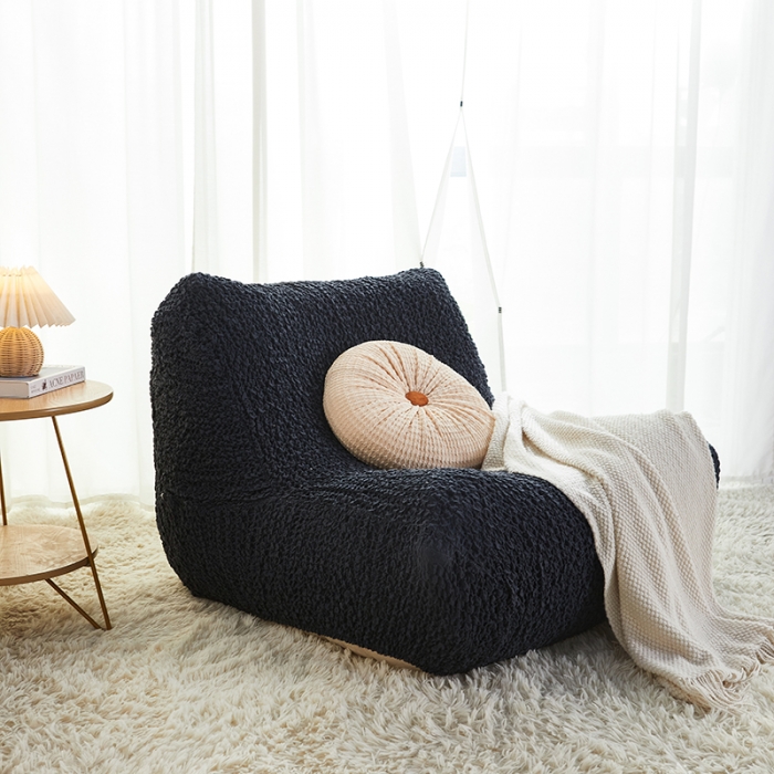 91家纺网 家纺一手货源 找家纺 丝绮鹿2023日式皱皱布毛毛虫懒人沙发套 雅致黑灰