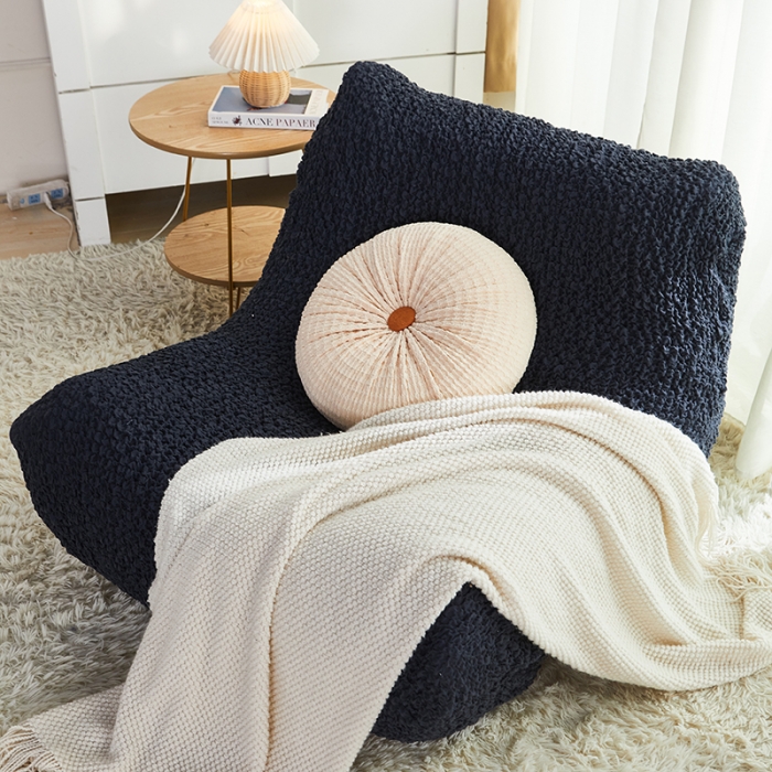 91家纺网 家纺一手货源 找家纺 丝绮鹿2023日式皱皱布毛毛虫懒人沙发套 雅致黑灰