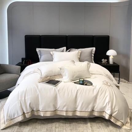 太古汇 2023新款A类全棉刺绣轻奢法式四件套-戴妃系列 戴妃-白