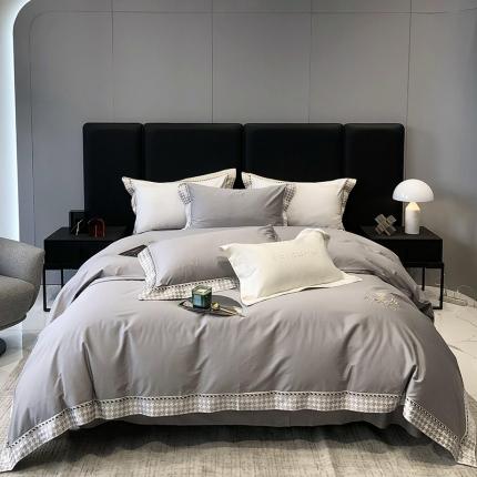 太古汇 2023新款A类全棉刺绣轻奢法式四件套-戴妃系列 戴妃-灰