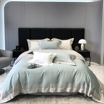 91家纺网 家纺一手货源 找家纺 总 太古汇 2023新款A类长绒棉刺绣千鸟格四件套-格伦格系列