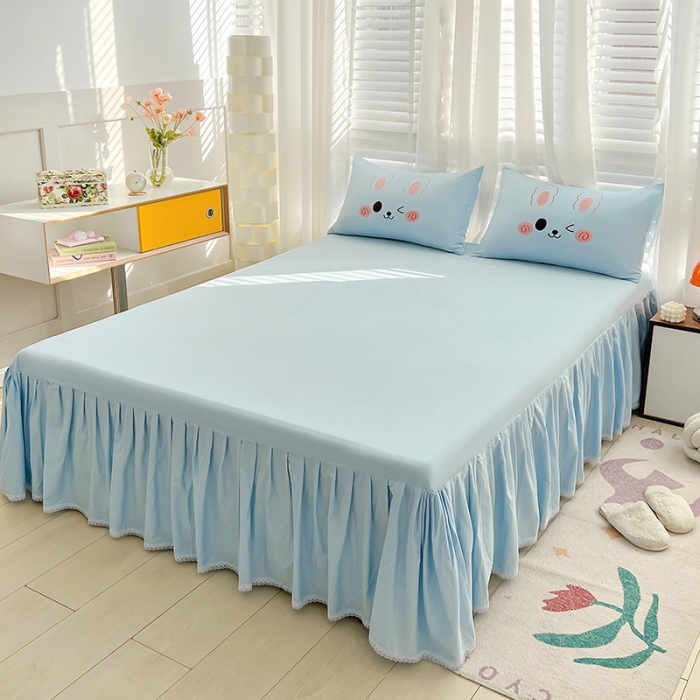 91家纺网 家纺一手货源 找家纺 亲亲公主 2025新款全棉可爱卡通贴布绣四件套-可爱兔-蓝（配蝴蝶结）