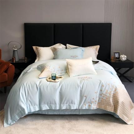 馨蕊2023新款100支CR工艺全棉系列四件套-棉千鸟格 棉千鸟格-北卡蓝