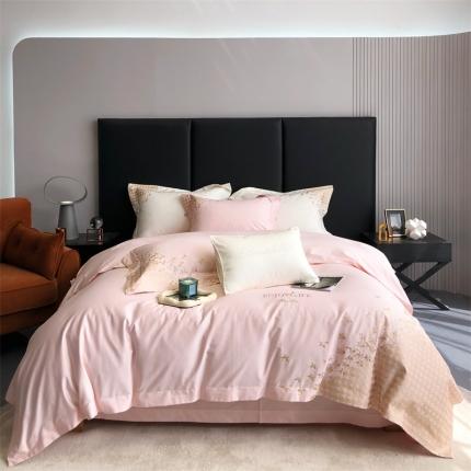 馨蕊2023新款100支CR工艺全棉系列四件套-棉千鸟格 棉千鸟格-初夏粉