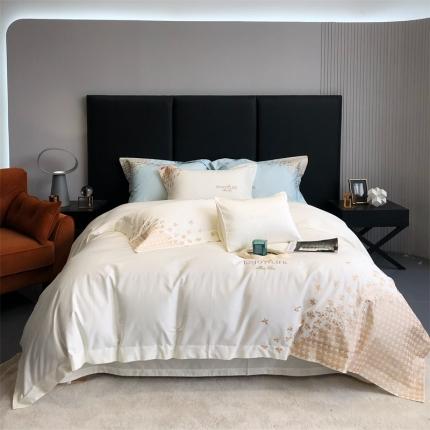 馨蕊2023新款100支CR工艺全棉系列四件套-棉千鸟格 棉千鸟格-月光白