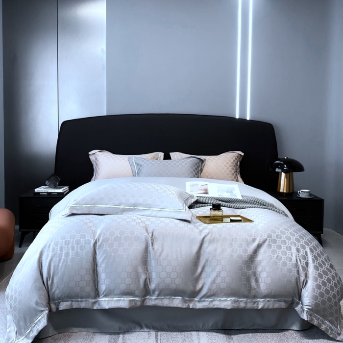 91家纺网 家纺一手货源 找家纺 优悦2023新款提花冰丝系列四件套 马俐亚-灰