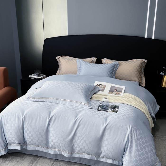 91家纺网 家纺一手货源 找家纺 优悦2023新款提花冰丝系列四件套 马俐亚-浅蓝