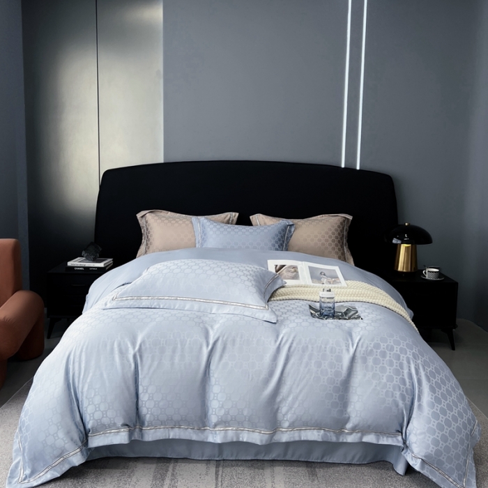 91家纺网 家纺一手货源 找家纺 优悦2023新款提花冰丝系列四件套 马俐亚-浅蓝