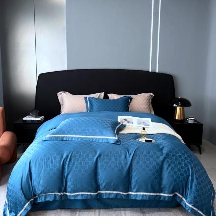 优悦2023新款提花冰丝系列四件套 马俐亚-深蓝