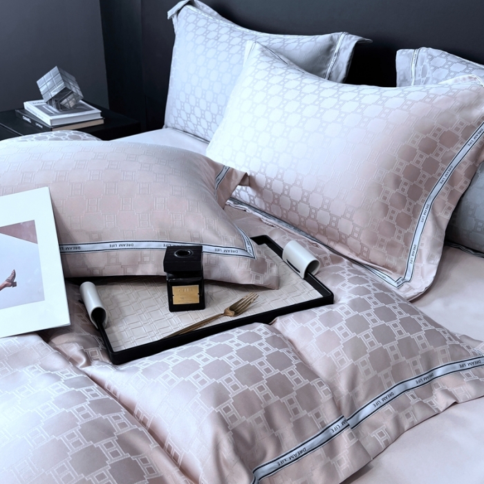 91家纺网 家纺一手货源 找家纺 优悦2023新款提花冰丝系列四件套 马俐亚-香槟