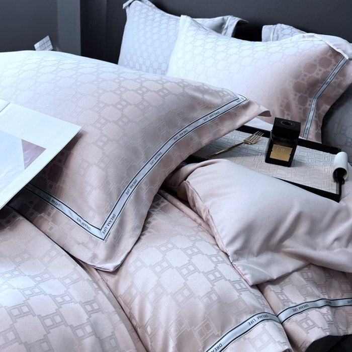 91家纺网 家纺一手货源 找家纺 优悦2023新款提花冰丝系列四件套 马俐亚-香槟