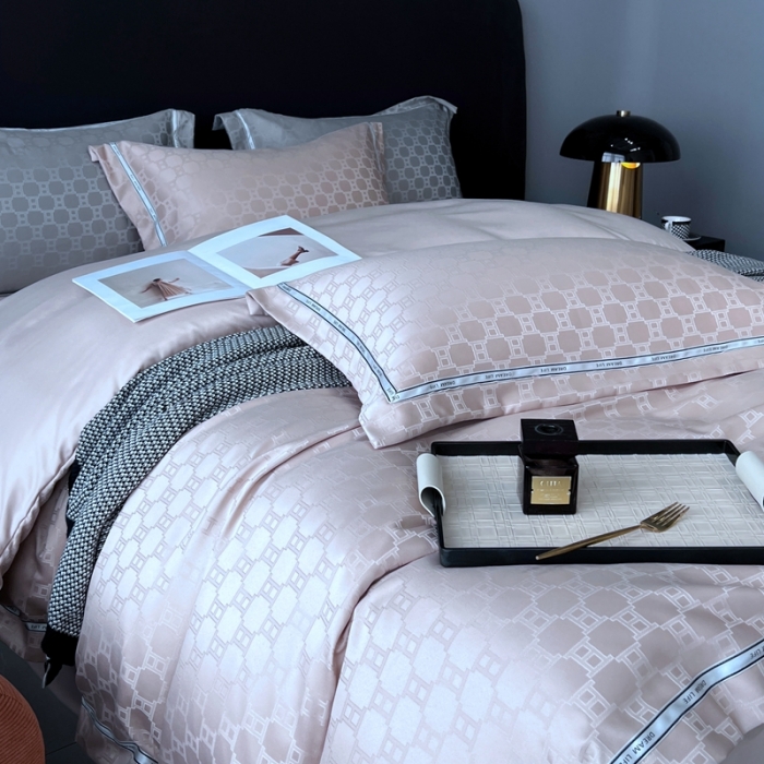 91家纺网 家纺一手货源 找家纺 优悦2023新款提花冰丝系列四件套 马俐亚-香槟