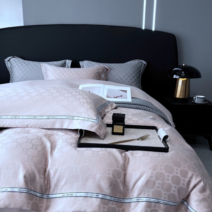 91家纺网 家纺一手货源 找家纺 优悦2023新款提花冰丝系列四件套 马俐亚-香槟