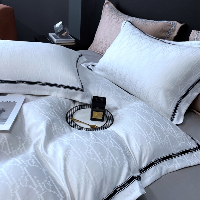 91家纺网 家纺一手货源 找家纺 优悦2023新款提花冰丝系列四件套 莫妮卡-白灰