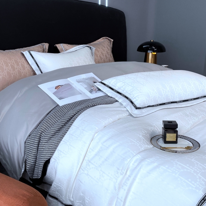 91家纺网 家纺一手货源 找家纺 优悦2023新款提花冰丝系列四件套 莫妮卡-白灰