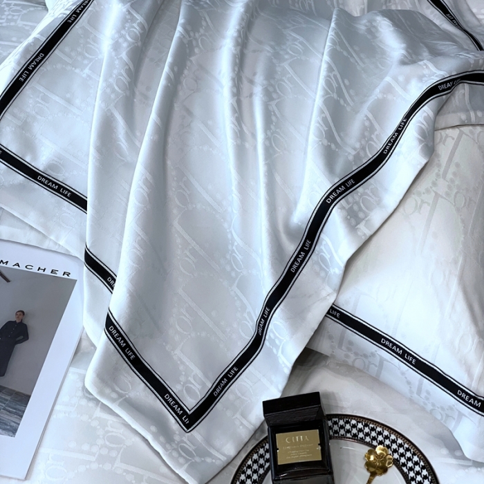 91家纺网 家纺一手货源 找家纺 优悦2023新款提花冰丝系列四件套 莫妮卡-白灰